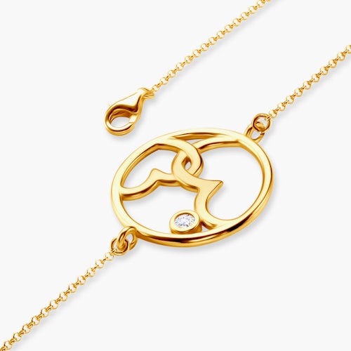 Bransoletka celebrytka serce Savicki: srebrna pozłacana, cyrkonia